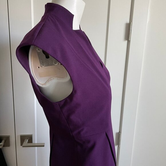 Calvin Klein Cap Slv VNeck Fitted Poly Rayon Blend Lined Midi Dress Purple Sz 6P - Picture 4 of 12